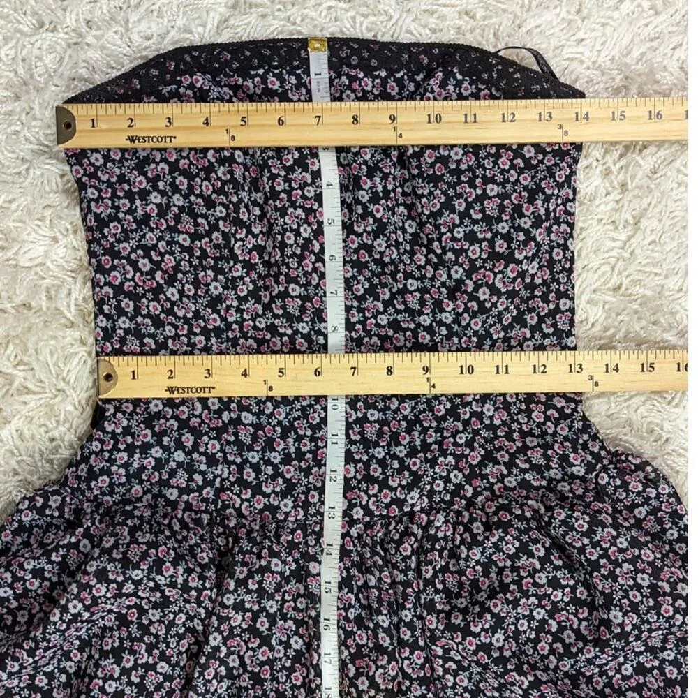 Jessica McClintock Strapless Floral Print Drop Waist Semi Formal Dress Black - Image 8