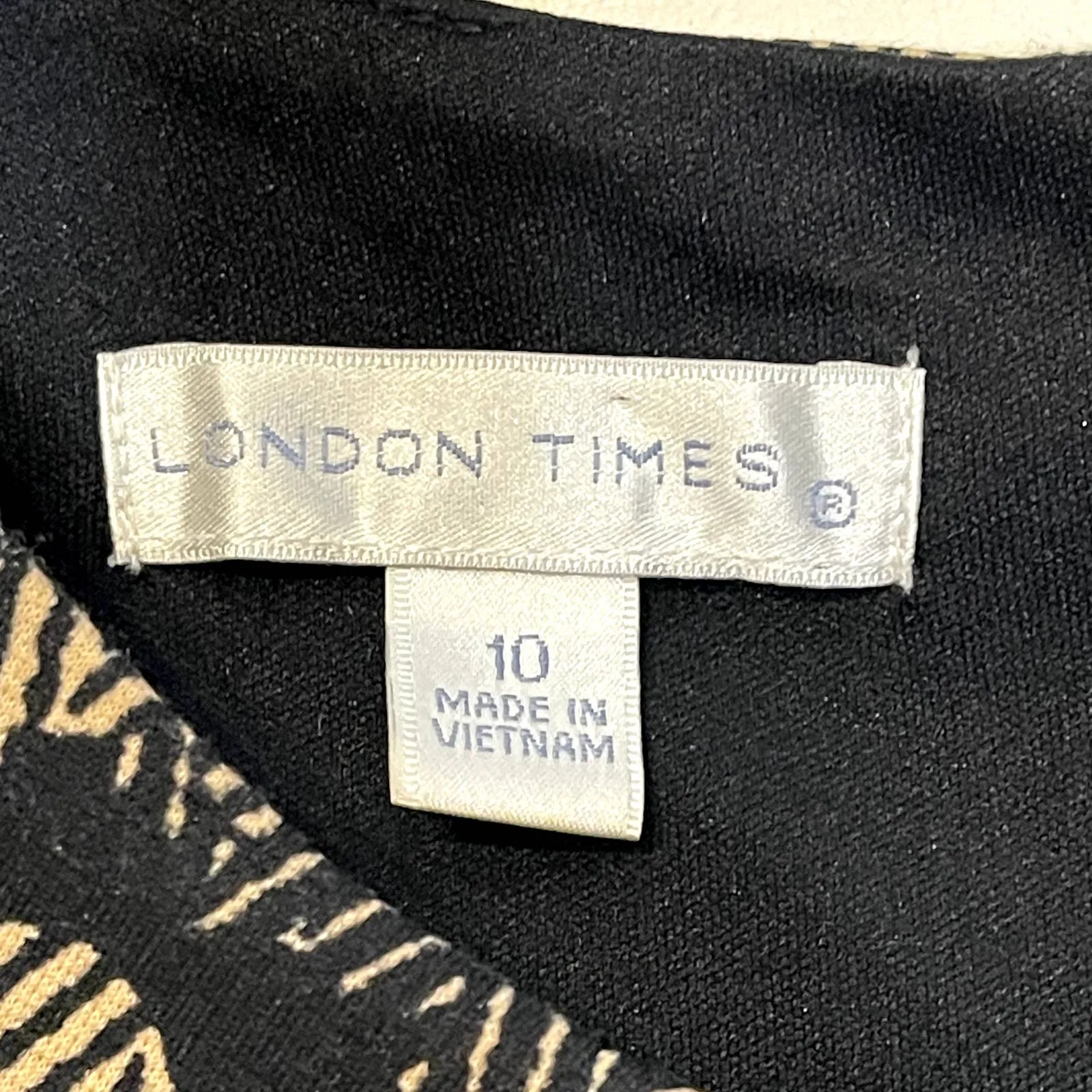 London Times‎ Floral Sheath Stretch Midi Dress Cap Sleeve Tan Black Women 10 NWT - Image 6