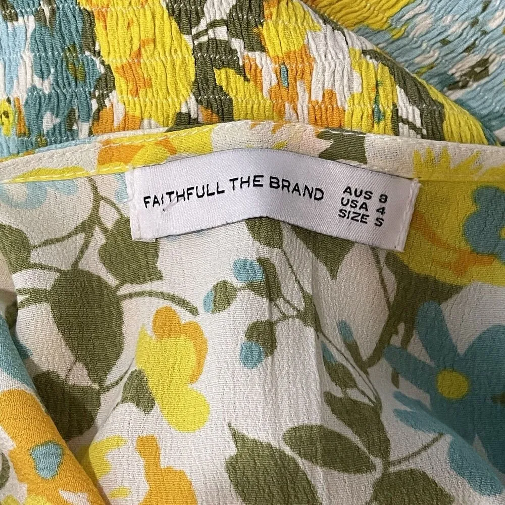 Faithfull The Brand SZ 4 Margherita Mini Dress Annina Floral V-Neck Smocked - Image 7