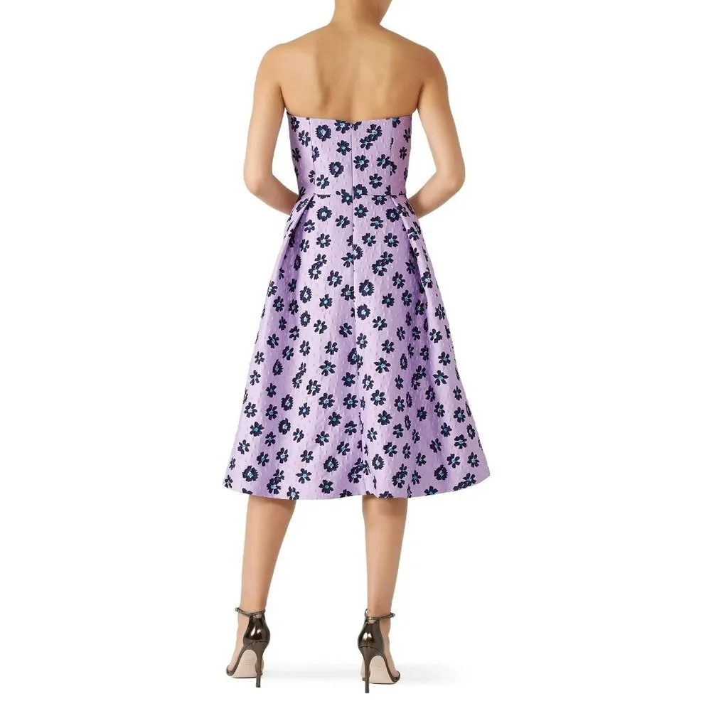 Shoshanna Midnight Novara Dress Floral Crepe Strapless Hi Low Pockets Purple 2 - Image 2