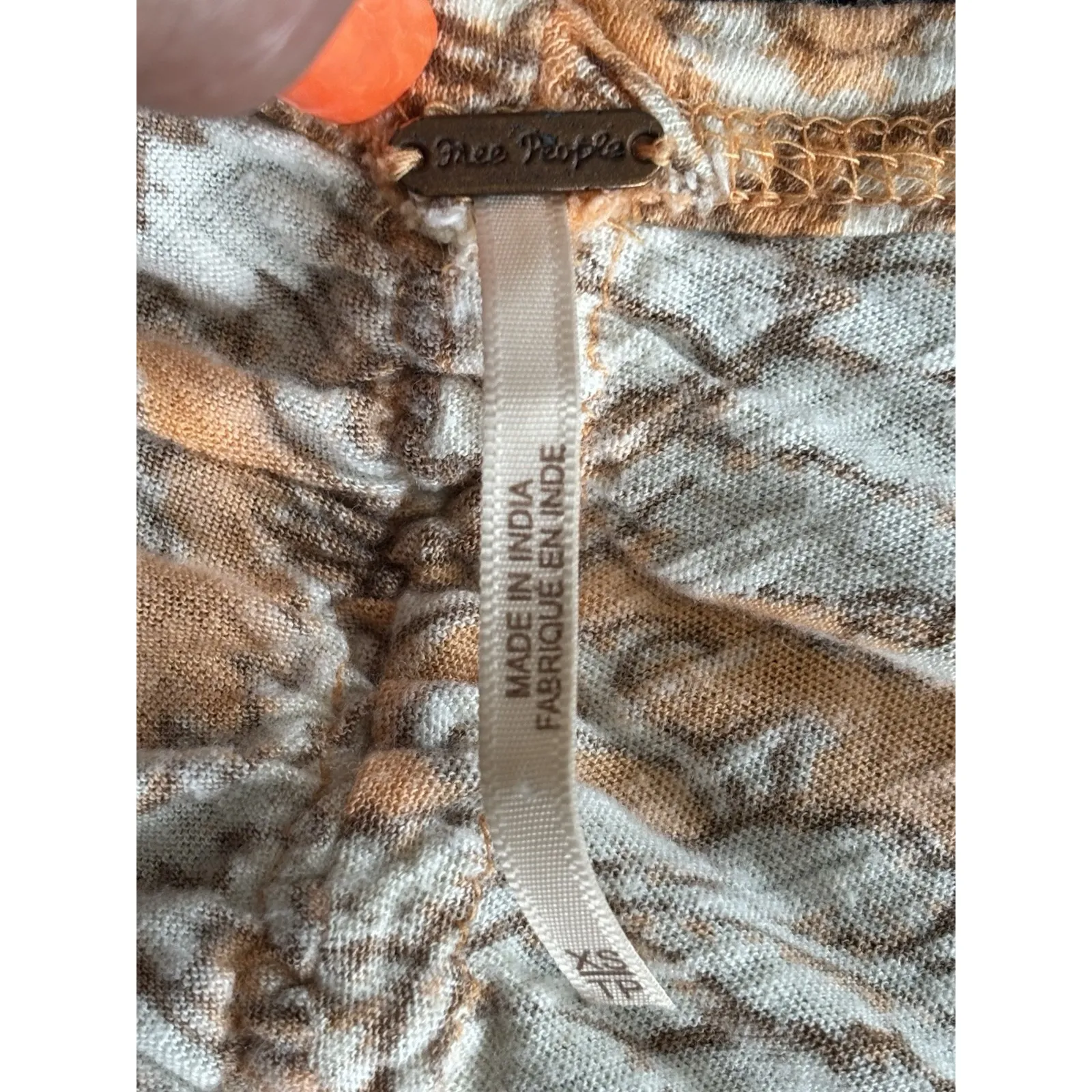 Free‎ People Orange/White Floral Long Sleeve Crop Rouching V Neck Blouse Size XS - Image 5