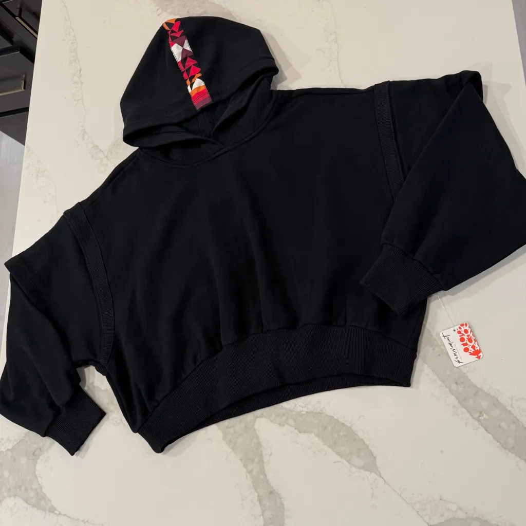 Free People Movement NWT Snow Flow Hoodie Women’s Small Black Logo Geo Stripe - Image 2