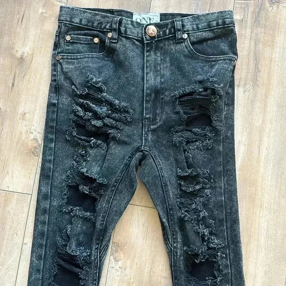 One Teaspoon Runaways Destroyed Distressed Super Skinny Jeans Low Waist Sz 25 - Image 4