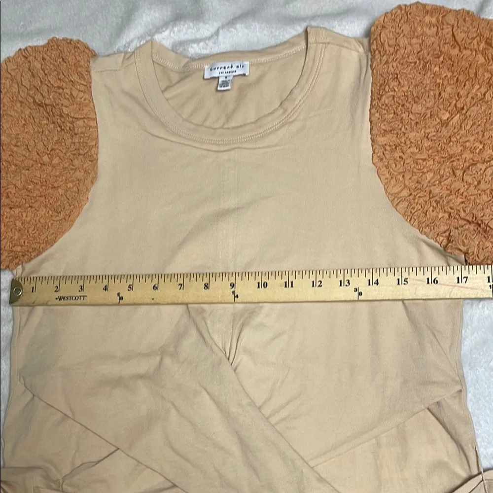 Current Air Tan Puff Sleeve Tie Front Crop Top - Image 3