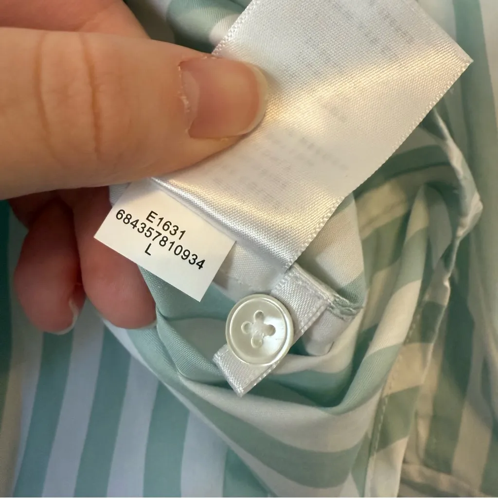 AYR  Green & White Striped The Deep End Button Down Shirt Size Large - Image 6