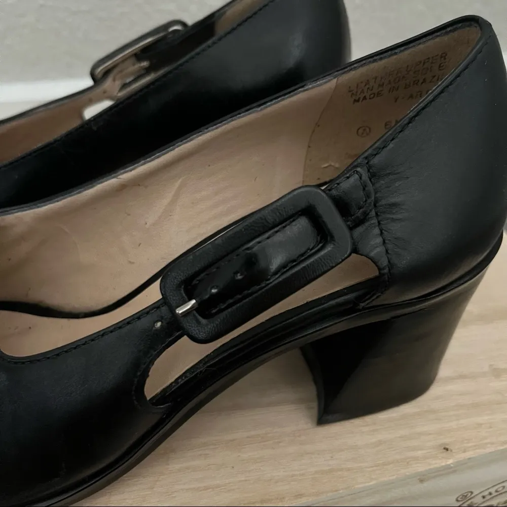 Enzo Angiolini 90s Vintage Black Open Toe Block Heel Leather Sandals 6 - Image 7