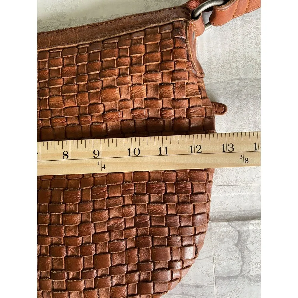 Anthro Vilenca Holland Cognac Leather Woven Crossbody Bag Boho Chic Timeless Brown - Image 7