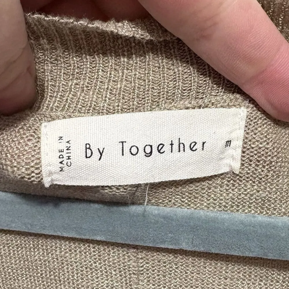 By Together Sweater Tee Dress Women Medium Tan Midi Knit V-neck Feminine Granny - Image 3