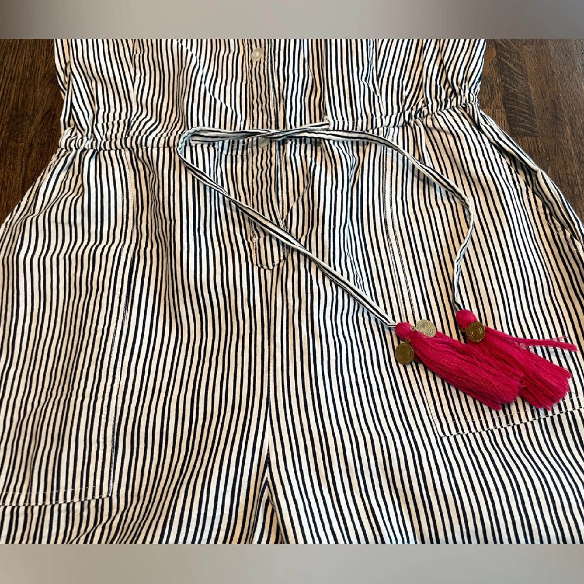 THML  Black and White Stripe Summer Jumpsuit - Size S - Image 4