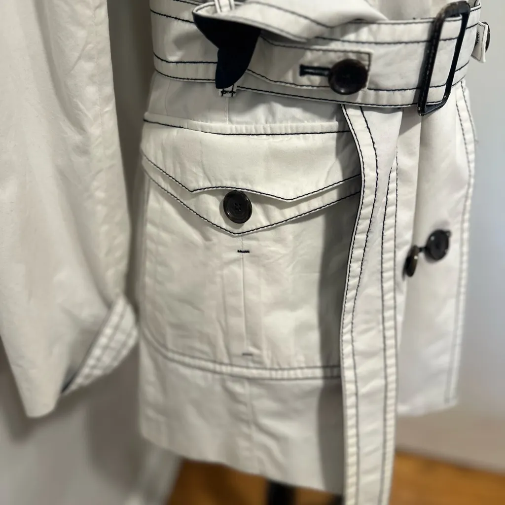 Banana Republic Womens Sz: S Bright White Lined Double-Breast Belt Trench Coat - Image 10