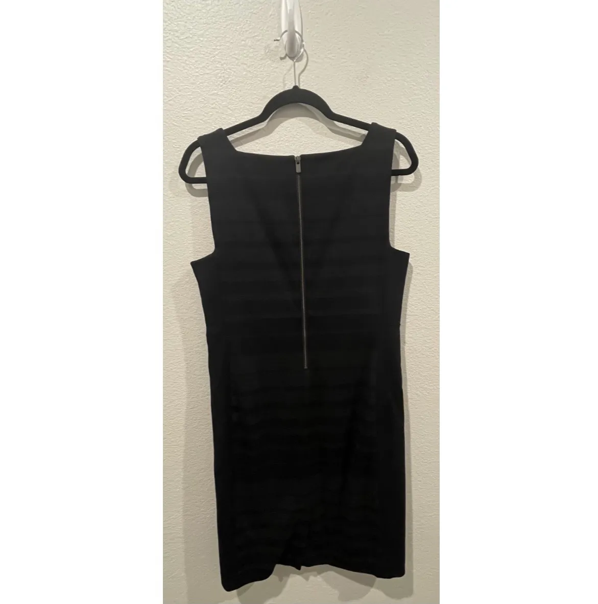 Eileen Fisher Charcoal Striped Ponte Square Neck Dress - Image 4