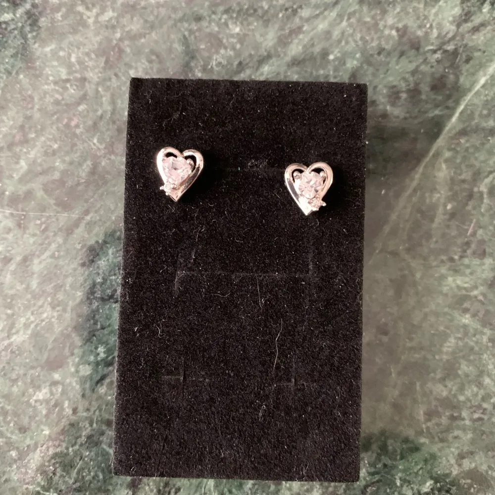 Sterling Silver Lab Created Sapphire Heart Shaped Stud Earrings 925 - Image 3