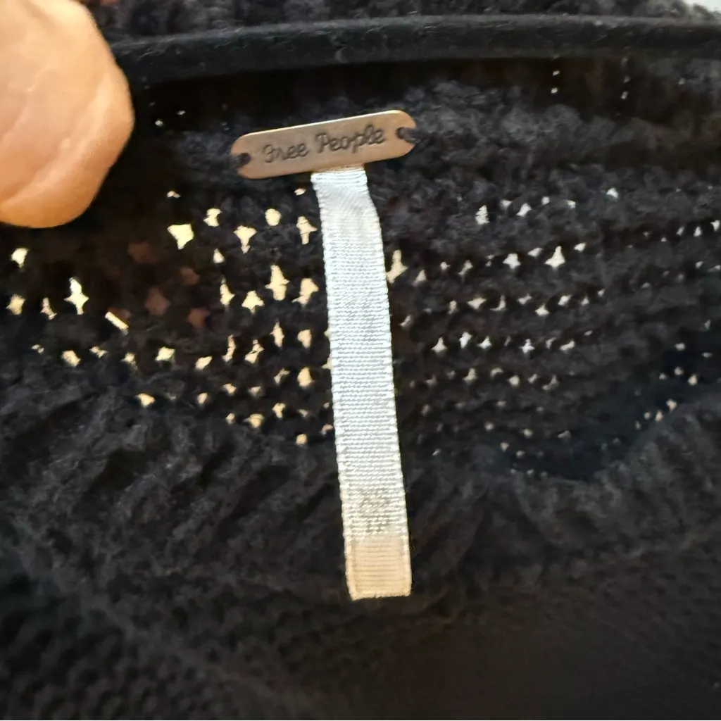 FREE PEOPLE Park Slope Oversized Slouchy Knit Crochet Sweater Black size Small - Image 3