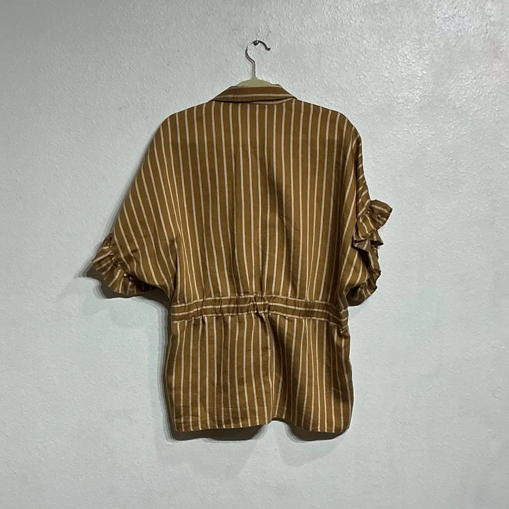 Zara Mustard Yellow Striped Peplum Blouse Sz XS - Image 7
