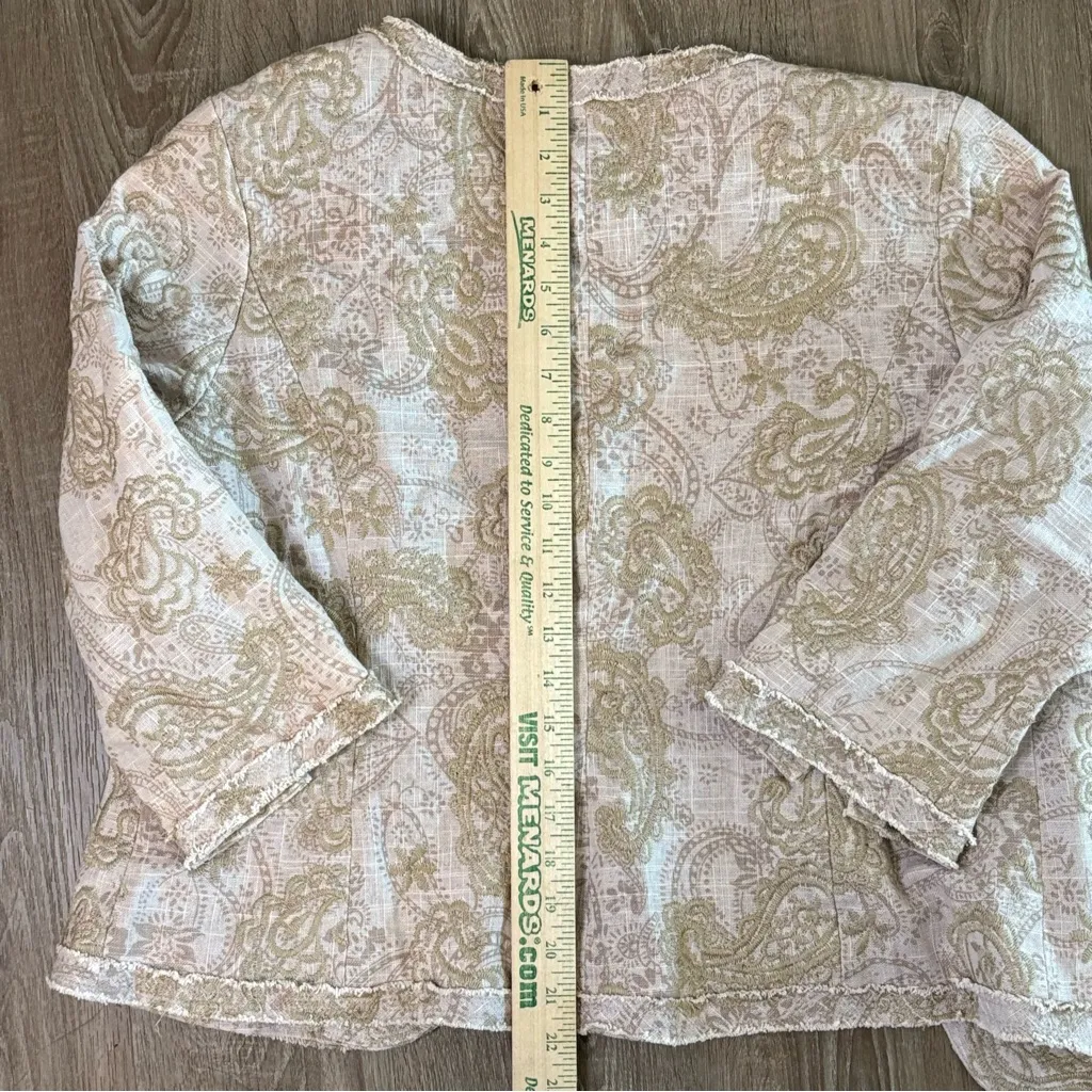 Coldwater Creek Textured Olive and Cream Jacket Sz 16 Paisley Linen blend Womens - Image 4
