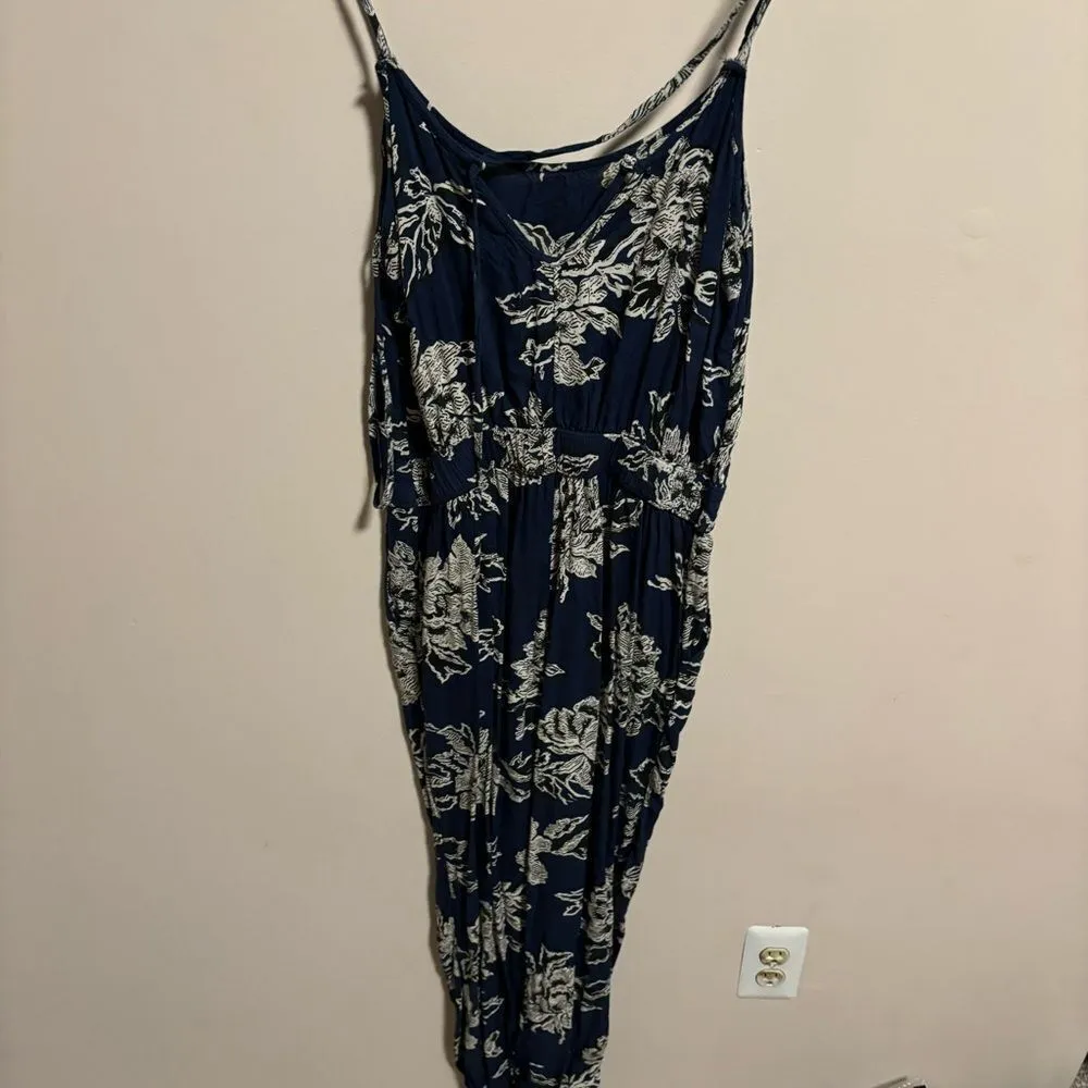Abercrombie & Fitch Floral Blue Strappy Jumpsuit- Size Small - Image 7