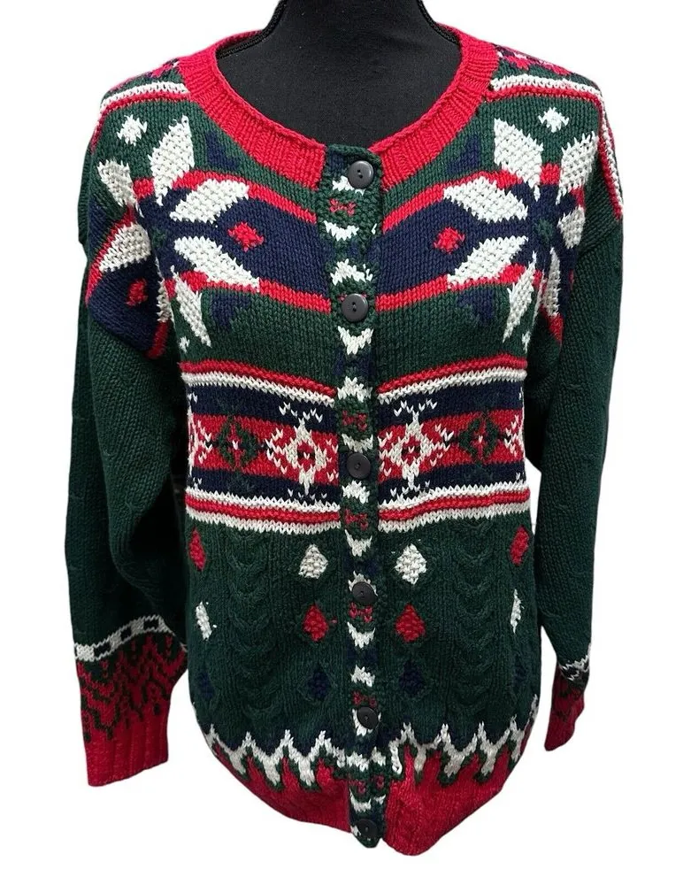 Vintage Christmas Sweater Cardigan Casual Corner Ugly Tacky Size Medium - Image 1