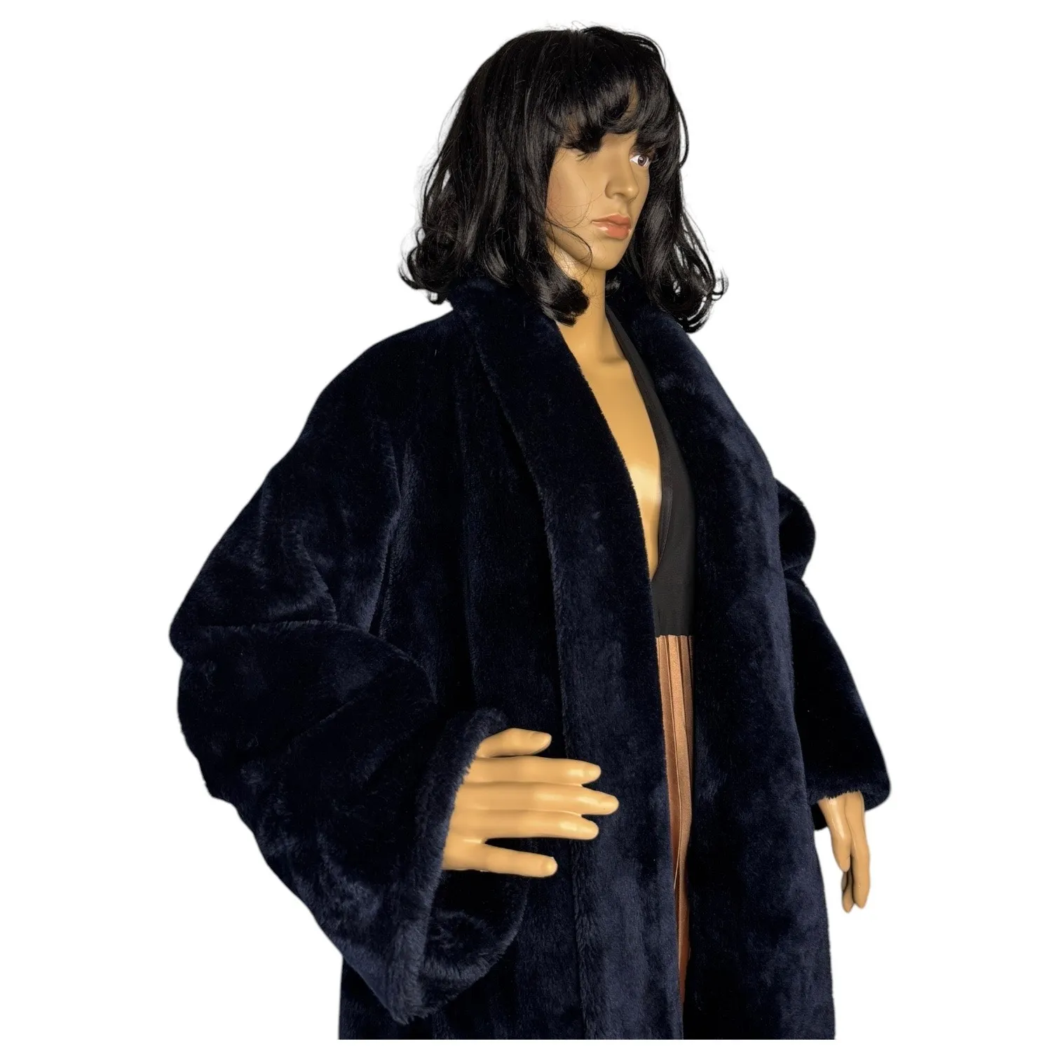 1950s Borgana Faux Fur Navy Plush Coat by Kraaton Fashions USA L - Image 5