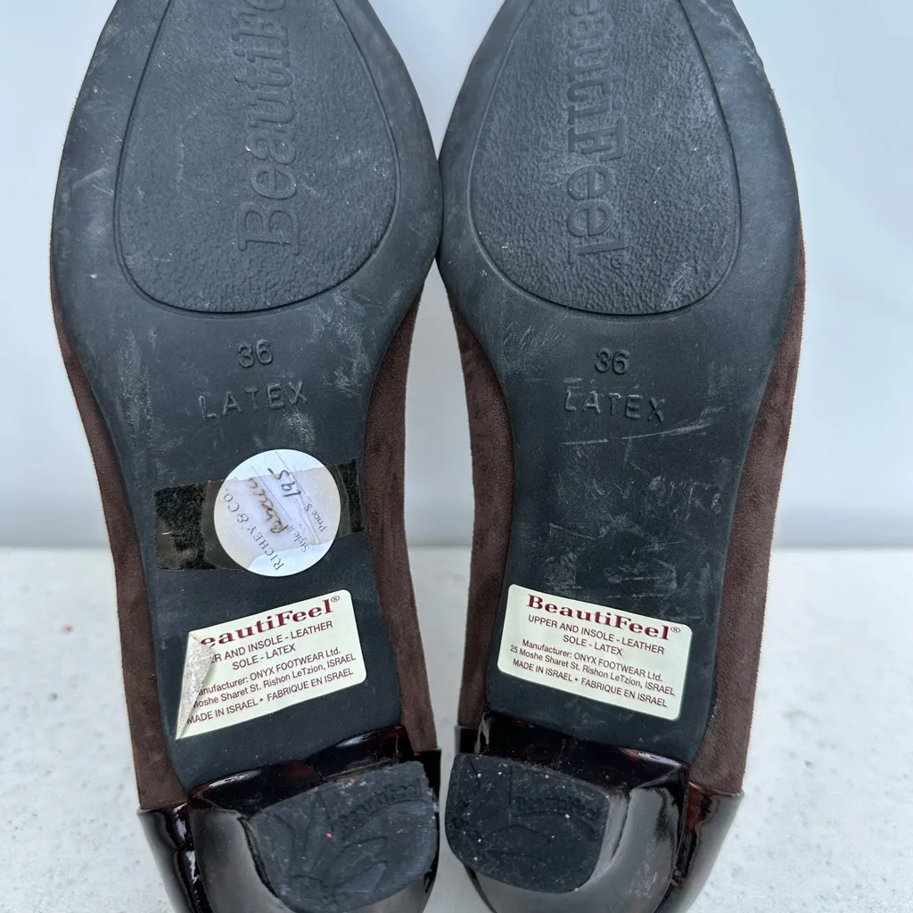 Beautifeel Rebecca Pumps Classic Brown Suede Tortoise Patent Cap Toe Sz 36/5 - Image 6