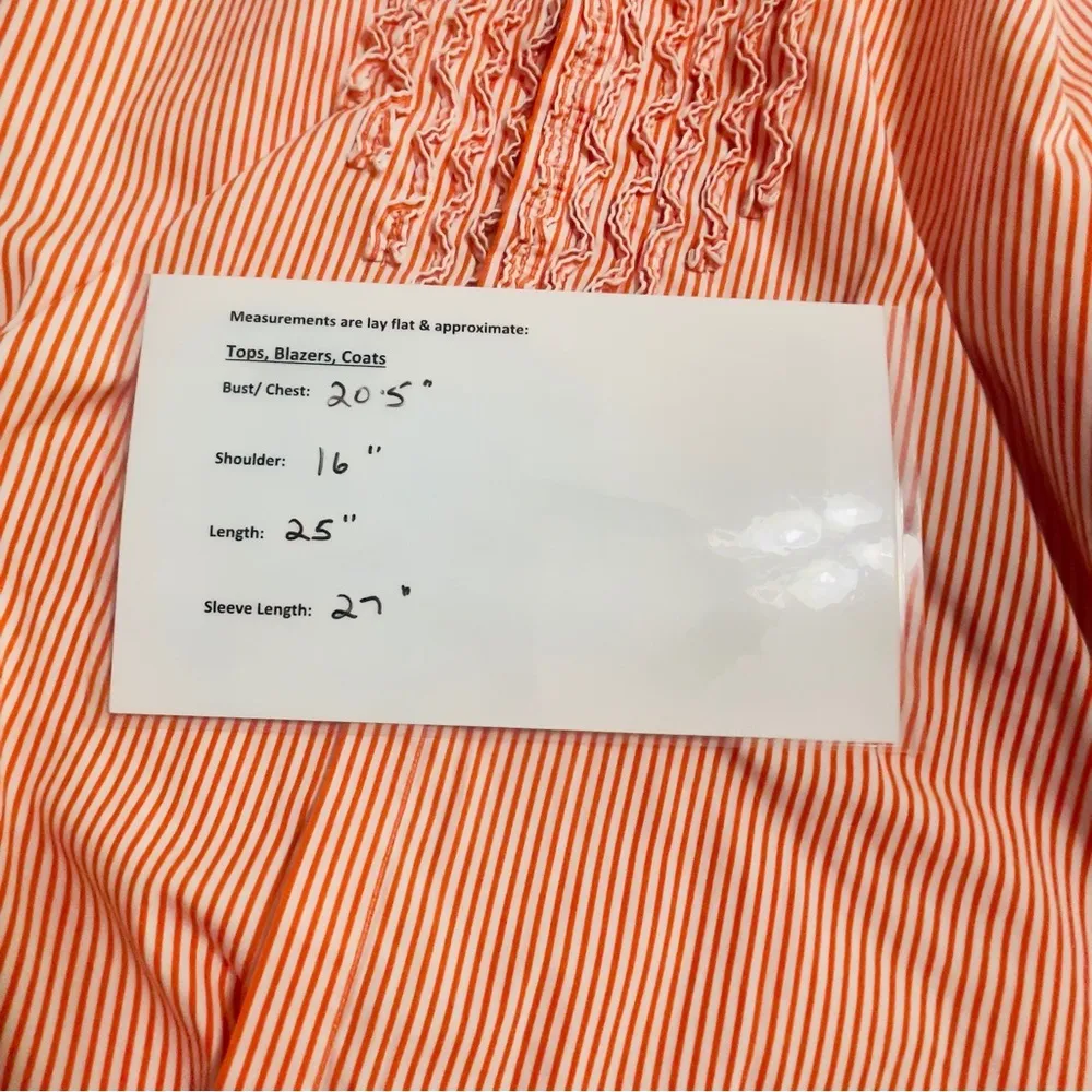 Ralph Lauren Ruffle Shirt Women Sz 14 Button UP Long Sleeve Orange White Striped - Image 10