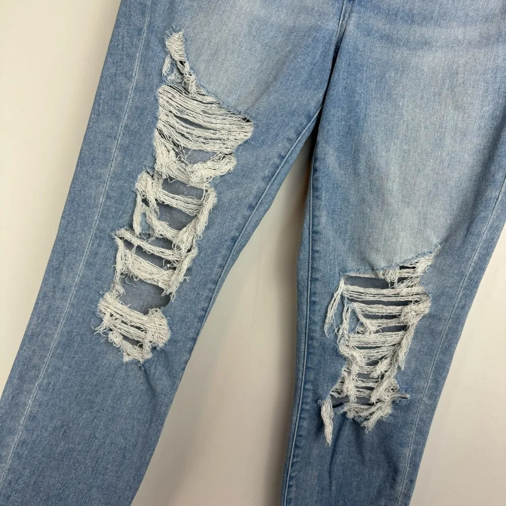 American Eagle Sz 8 LONG Curvy Hi Rise Jeggings Light Wash Distressed - Image 8