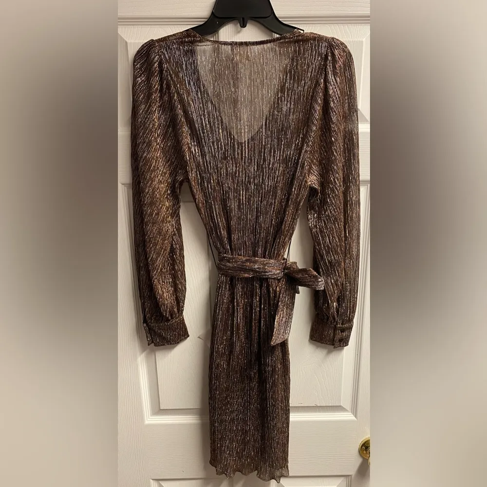 NWT Merci Italy Designer Gold Shimmer/Metallic Mini Dress Size 8 Brown - Image 4