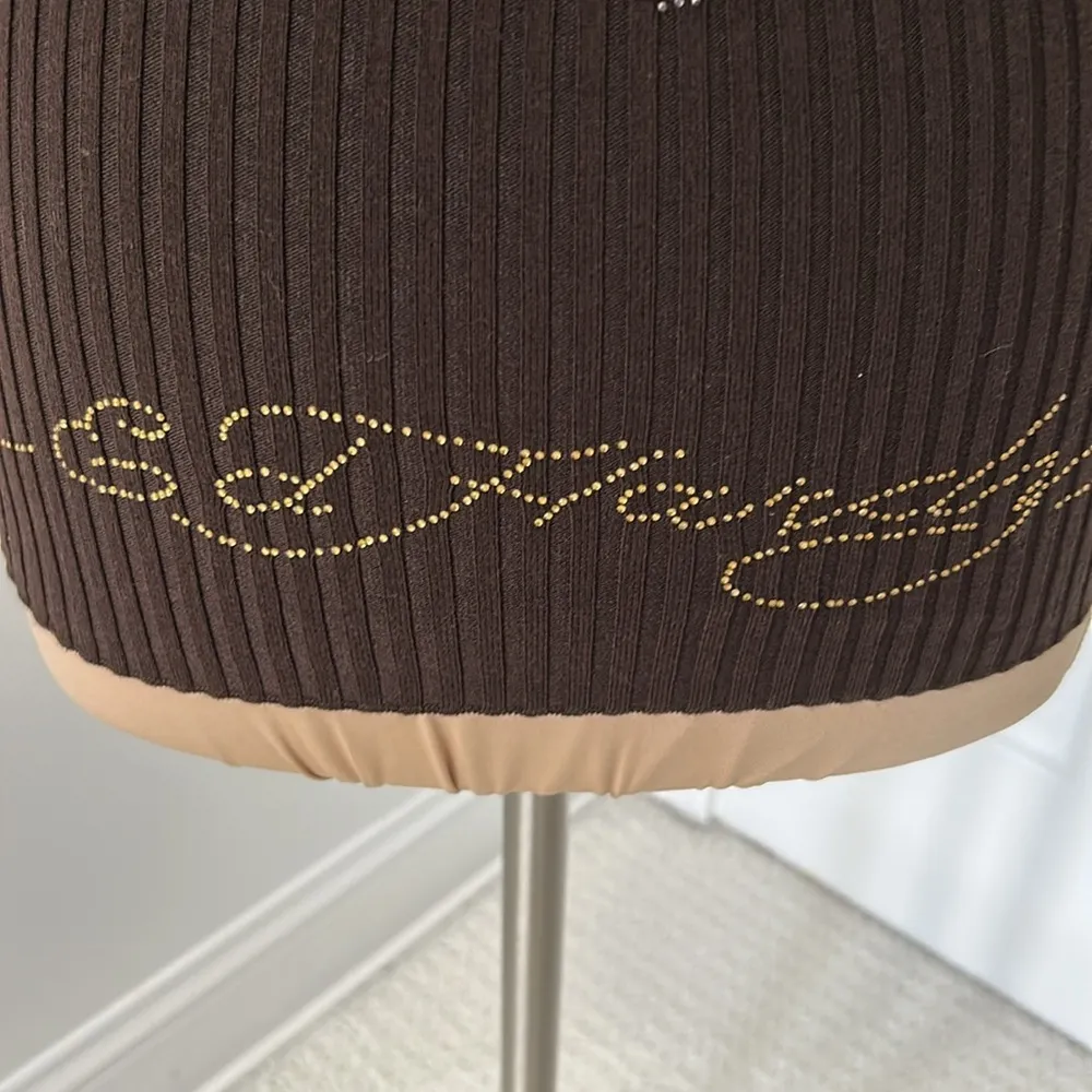 Ed Hardy Brown Ribbed Rhinestone Cold Shoulder Sweater - Image 6