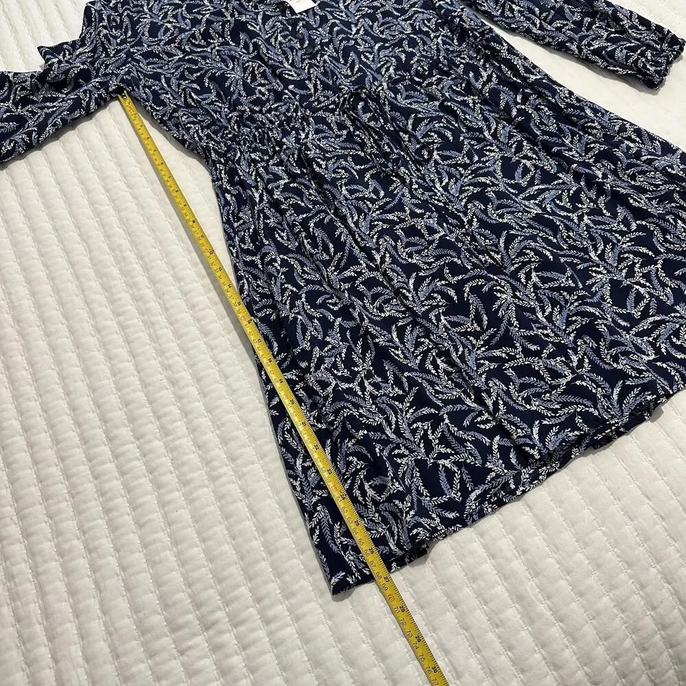 Draper James Sz 12 Long Sleeve Dress Blue Fern V Neck Drawstring Waist $98 - Image 8
