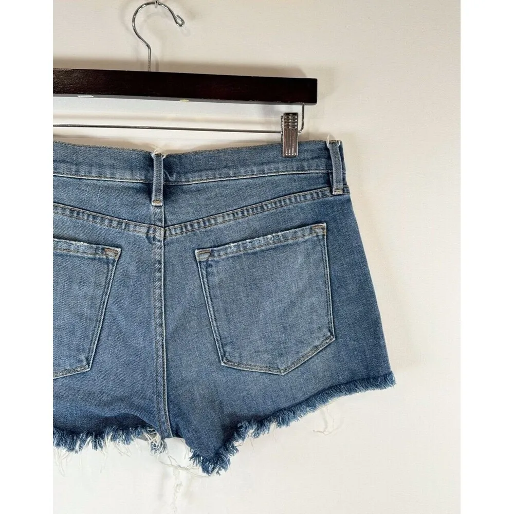 FRAME Womens Shorts Blue Le Cut Off Valle Denim Mid Rise Distressed Raw Hem 28 - Image 7