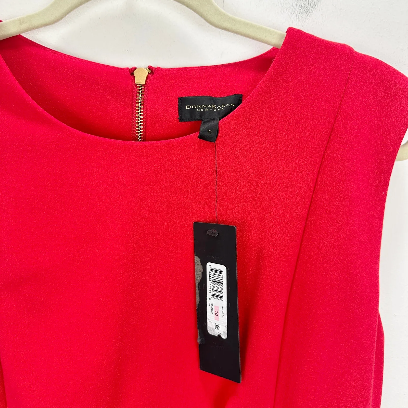 Donna Karan Sheath Dress Knee Length Sleeveless Crepe Red Classic US 10 NWT - Image 4