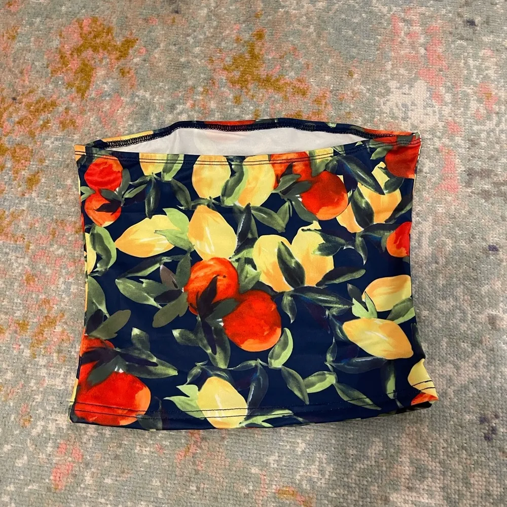 Lemon Printed Tube Top Blue Size XS - Image 2