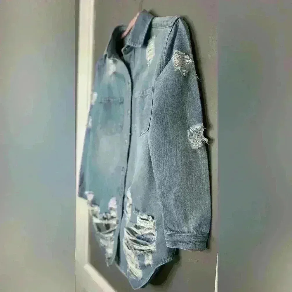America Bazi Distressed Button Up Long Sleeve Denim Jacket (512) - Image 7