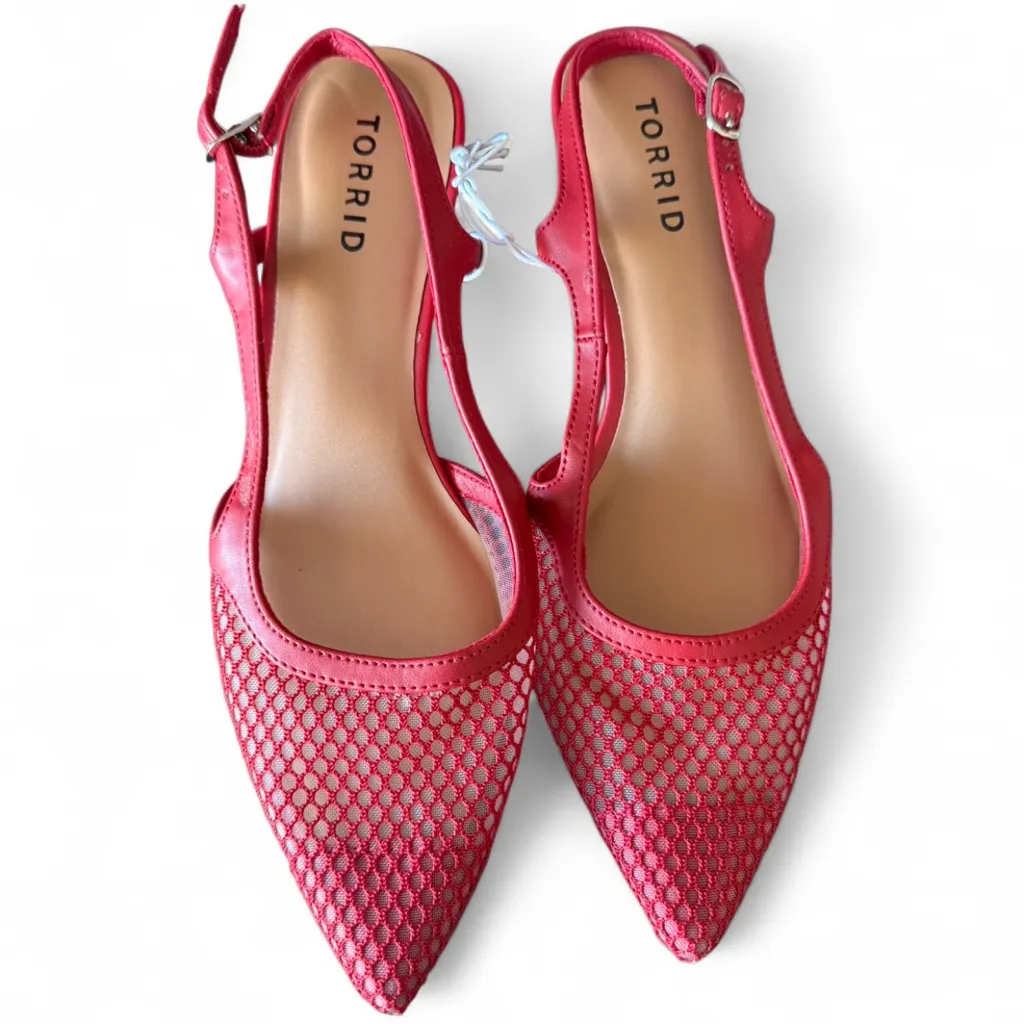 Red Mesh Slingback Kitten Heels - Image 4