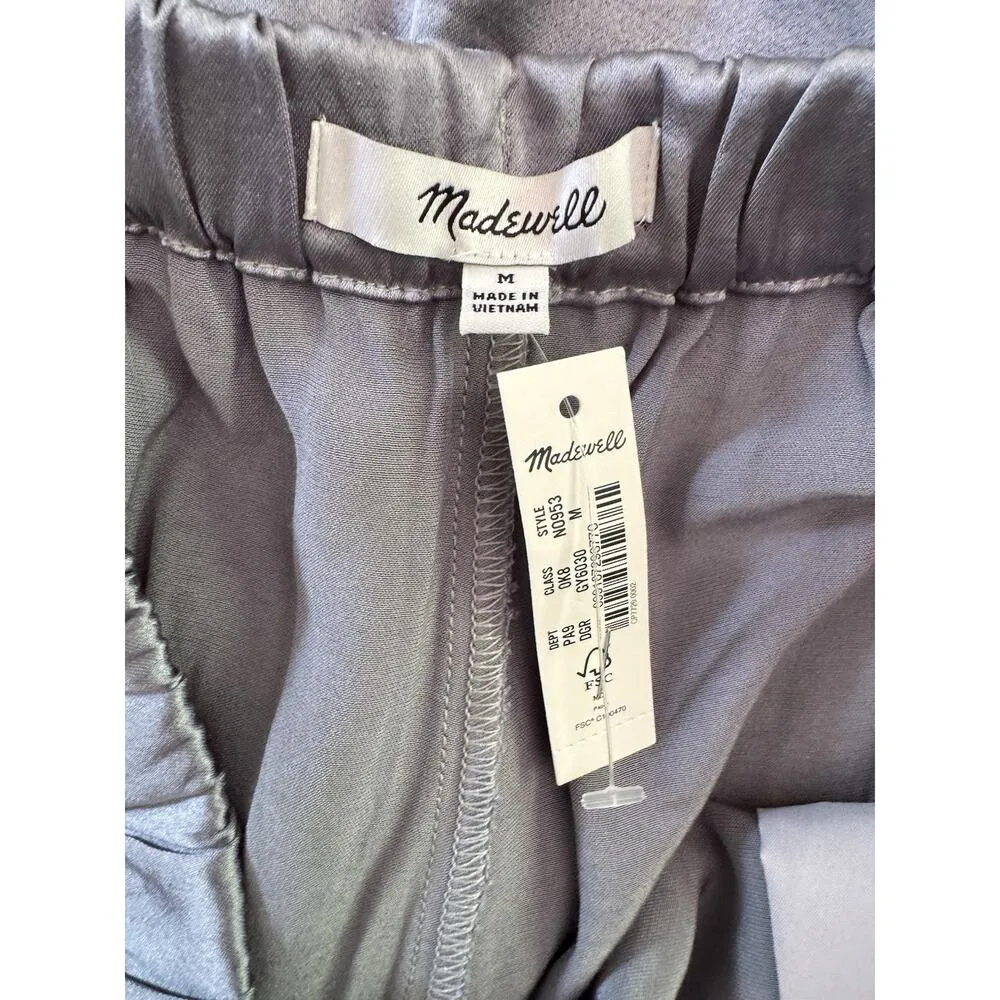 NWT Madewell Straight Leg Full Length Satin Pants Pull On Gray Womans Sz Medium - Image 9