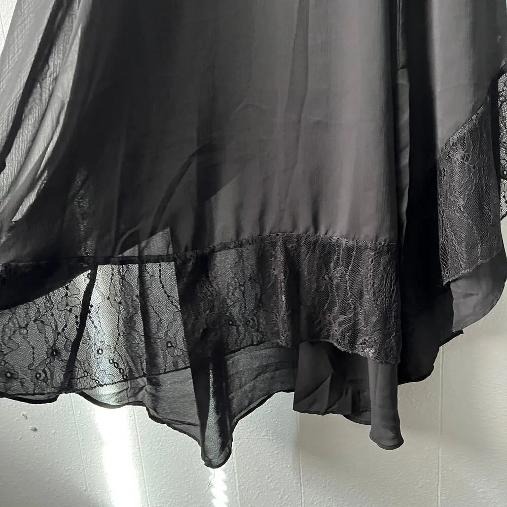 White Closet Womens Wrap Dress 14 Maxi Ruffle Lace Witchy Fairygoth Whimsigoth Black - Image 12