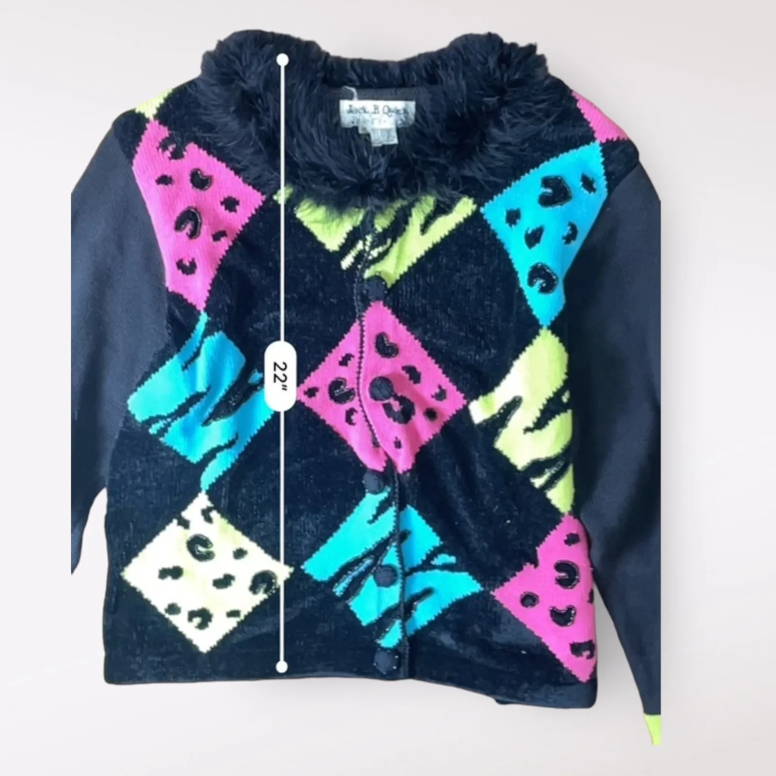 Jack B. Quick Vintage 90’s Beaded Feathered Cardigan Sweater Size XL Black - Image 7