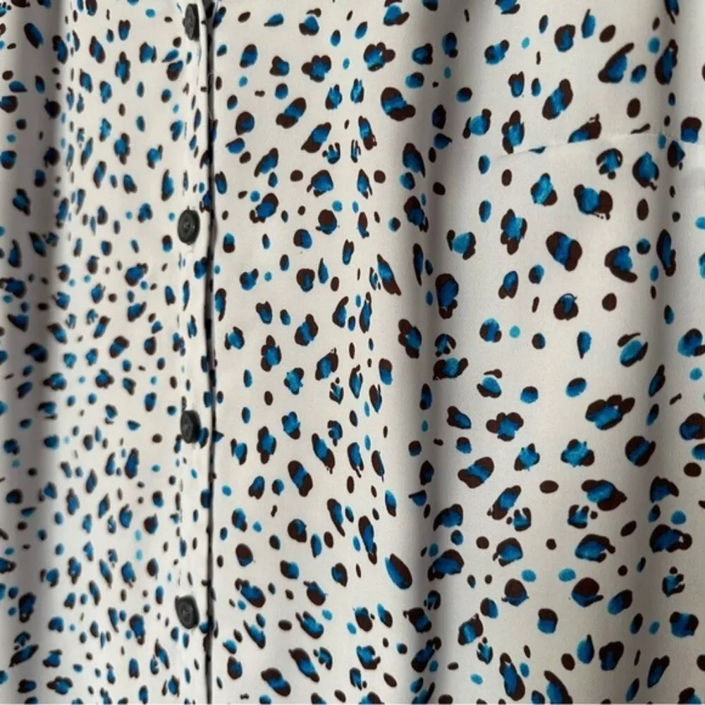 Women's Camilla Blue Leopard Sleeveless Button Down Shirt Dress XS - Image 5