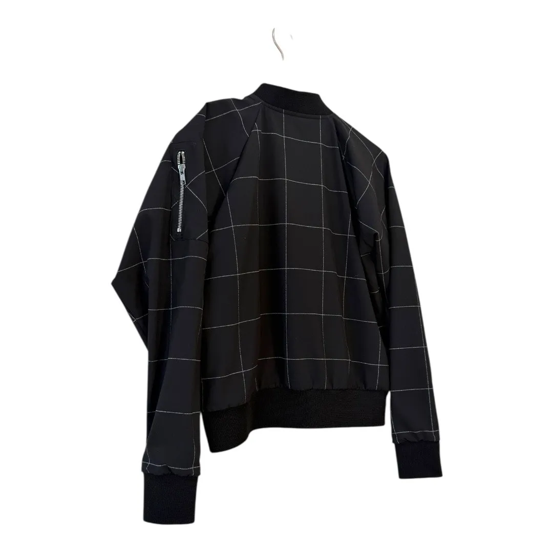 Albion Windowpane Print Bomber Jacket Black Lightweight Full Zip Front Size Med - Image 6