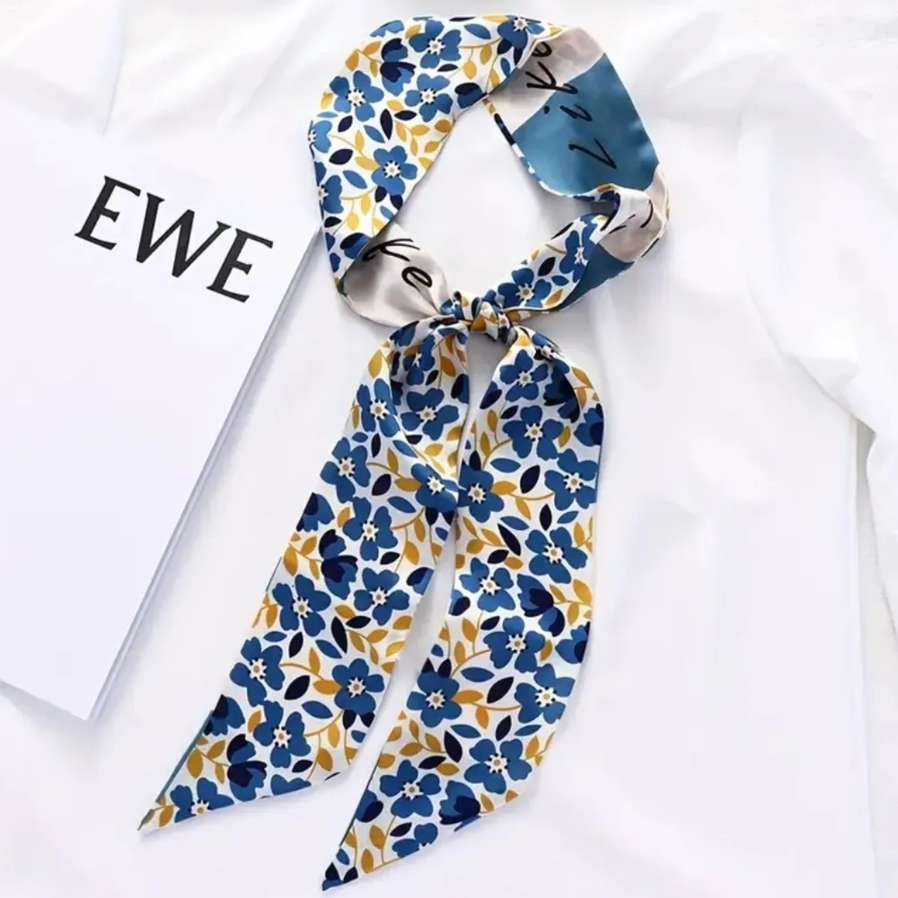 Floral Patterned silk Twilly Scarves Set of 4 Red - Image 3