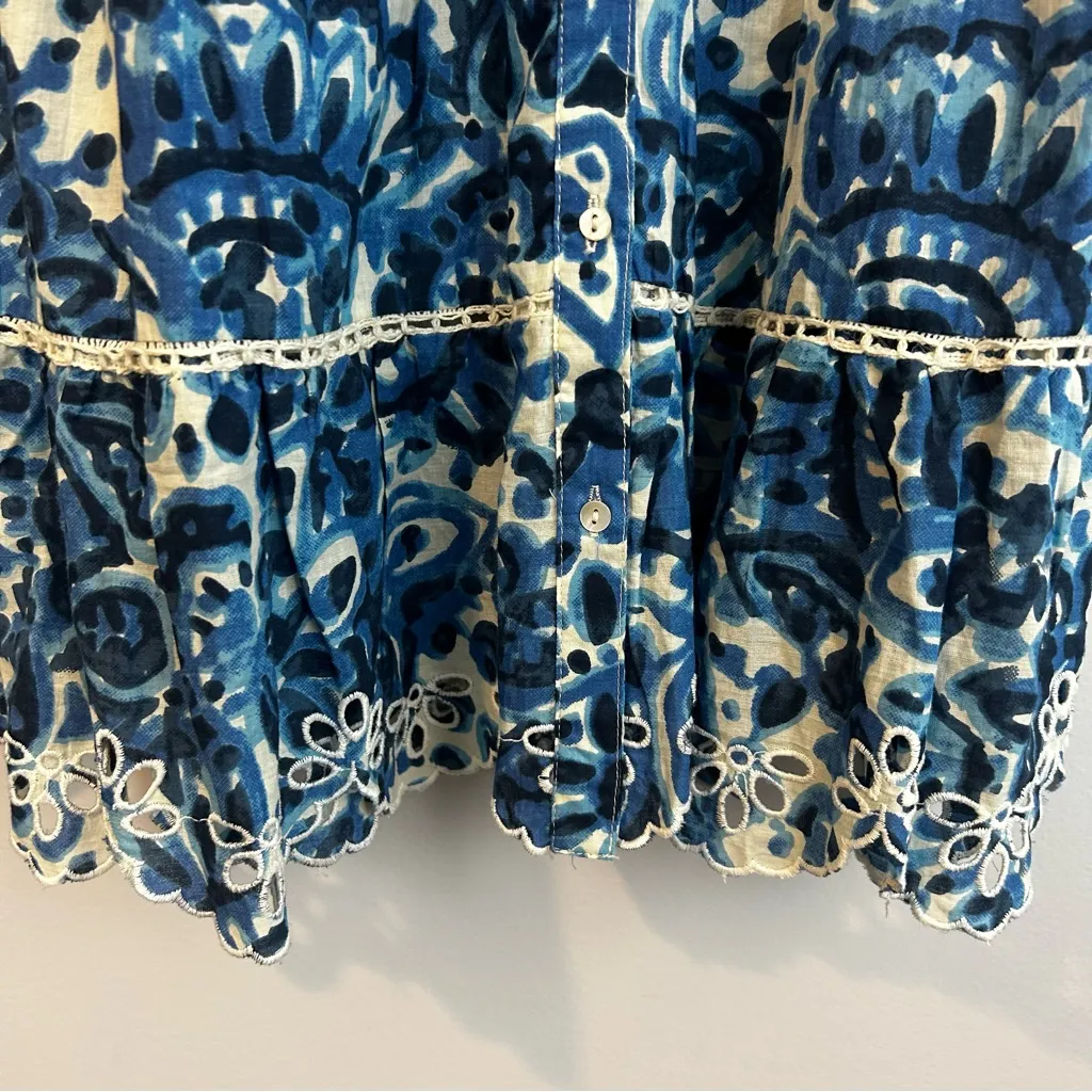 House of Harlow Melba Blue Floral Ruffle Button Front Sleeveless Mini Dress XS - Image 11