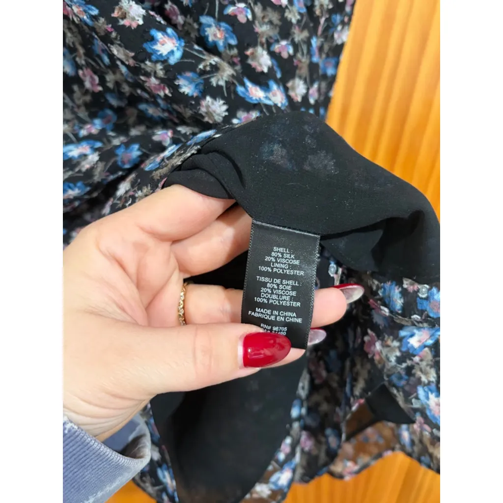 Rebecca Taylor Silk Floral Sleeveless Top Smocked Neck Blouse Black Size 6 - Image 3