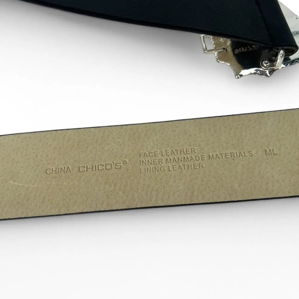 Chico's Women's M/L Black Brushed Silver Buckle Modernist Leather - Image 3