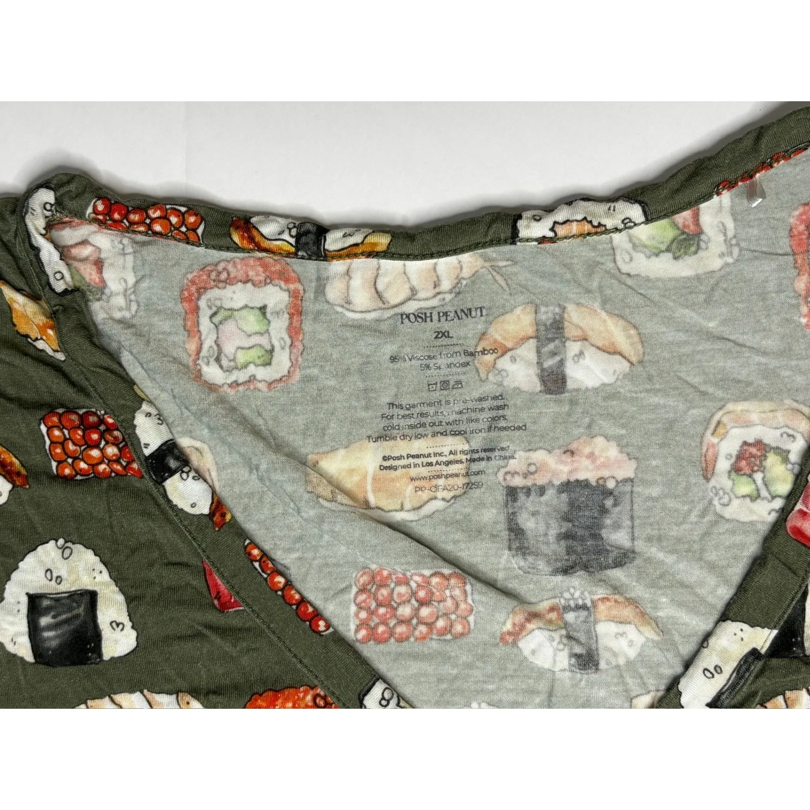 Posh Peanut Bamboo Sashimi Henley Jogger Pajama Set 2XL Whimsigoth Green Foodie Size XXL - Image 2