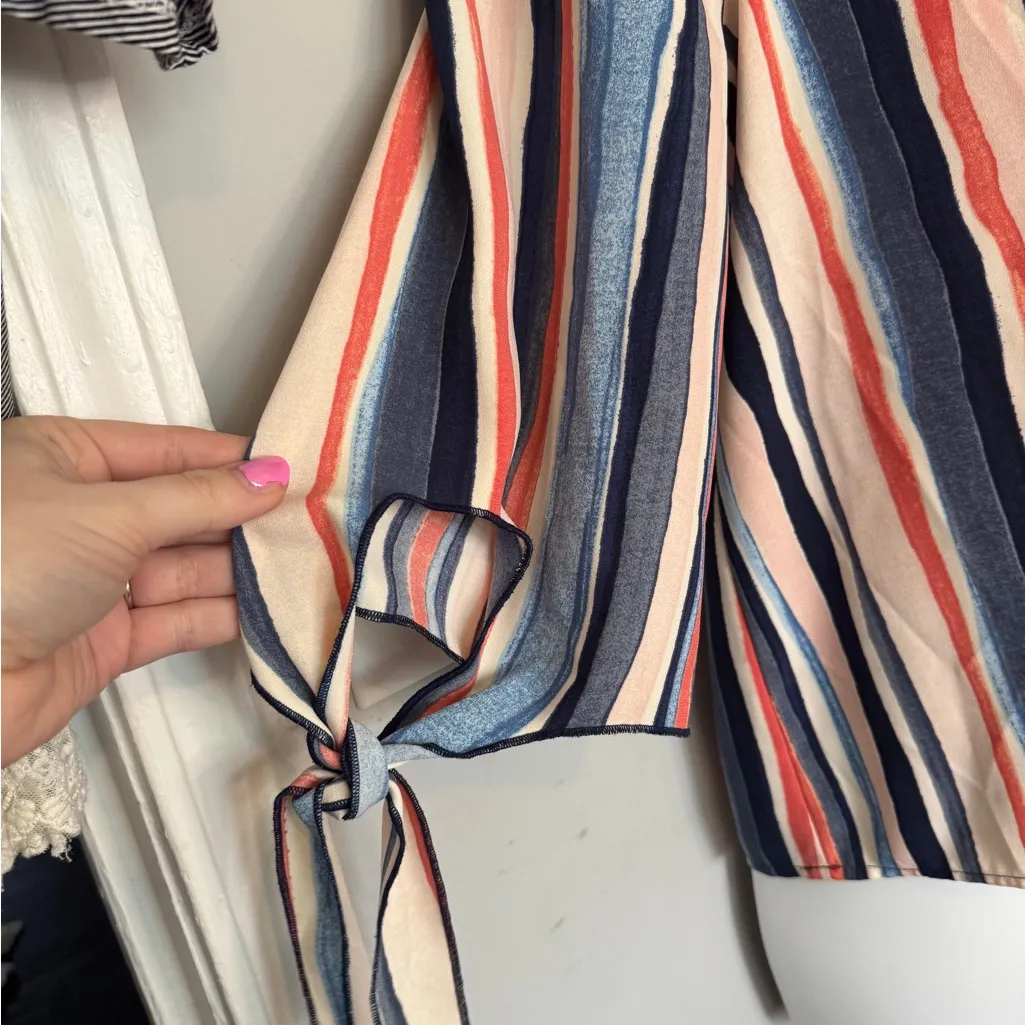 Bar III  Off-the-Shoulder Striped Tie Sleeve Blouse - Image 3