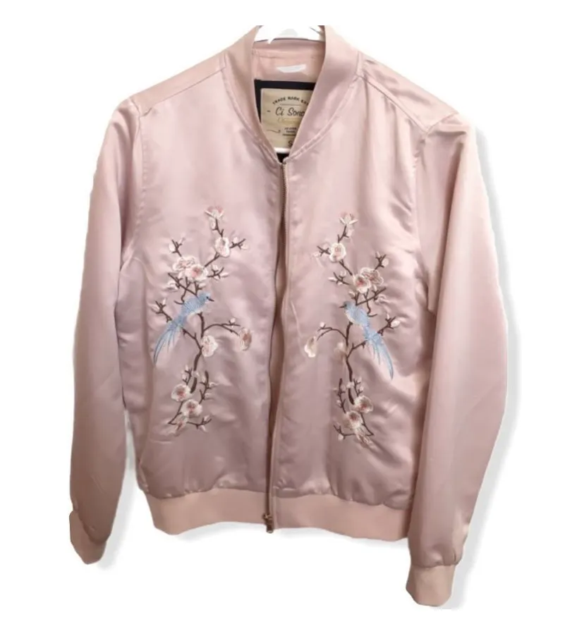Pink Embroidered Bomber Jacket - Image 3