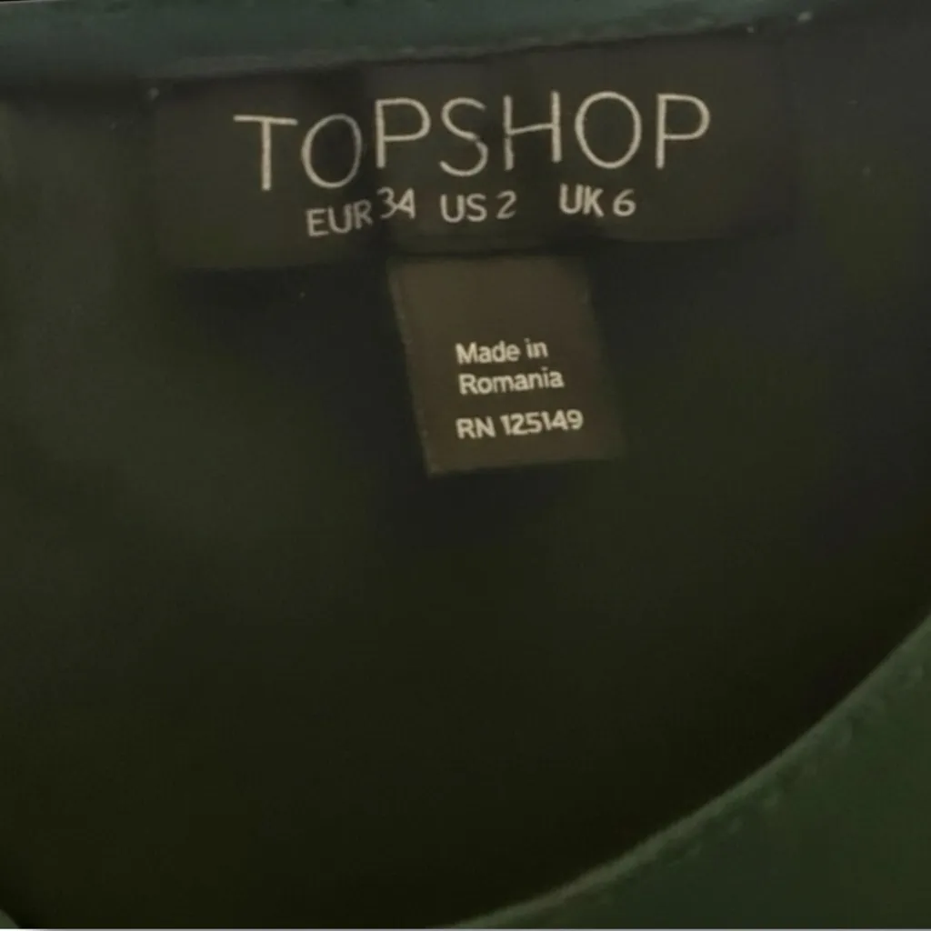 Topshop Women’s Elegant Emerald Green Minimalist Flowy Bell Sleeve Blouse Size 2 - Image 3