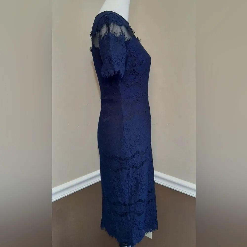 Navy Blue Lace Short Sleeve Black Mesh Modcloth Dress by - Image 6