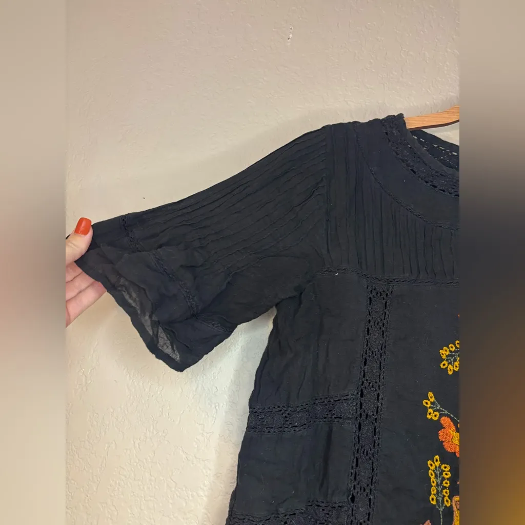 Free People Perfectly Victorian Embroidered Orange Yellow Floral Dress Size M - Image 7