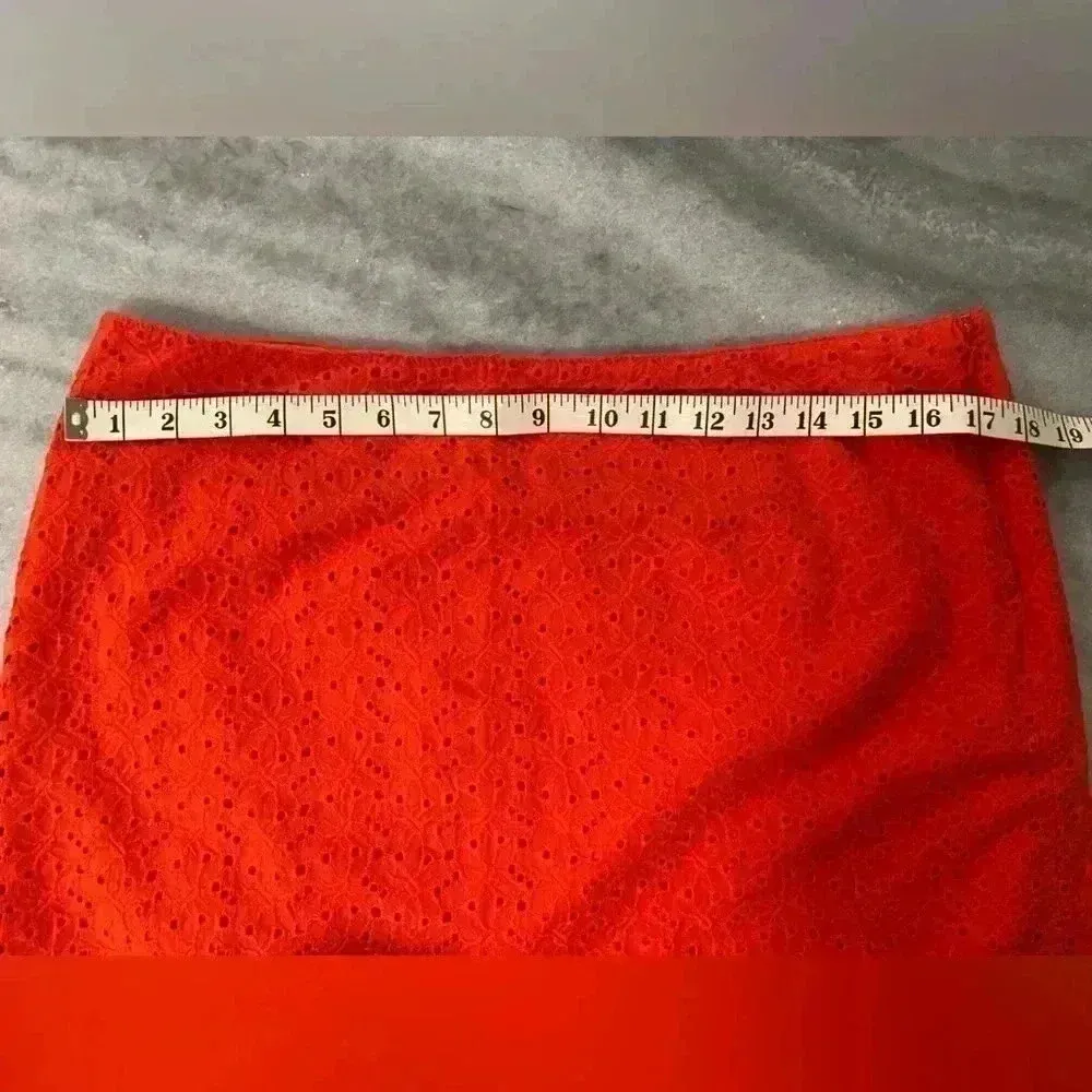 L.L. Bean Favorite Fit Cotton Lace Eyelet Mini Skirt Lined Size 12 Orange - Image 6