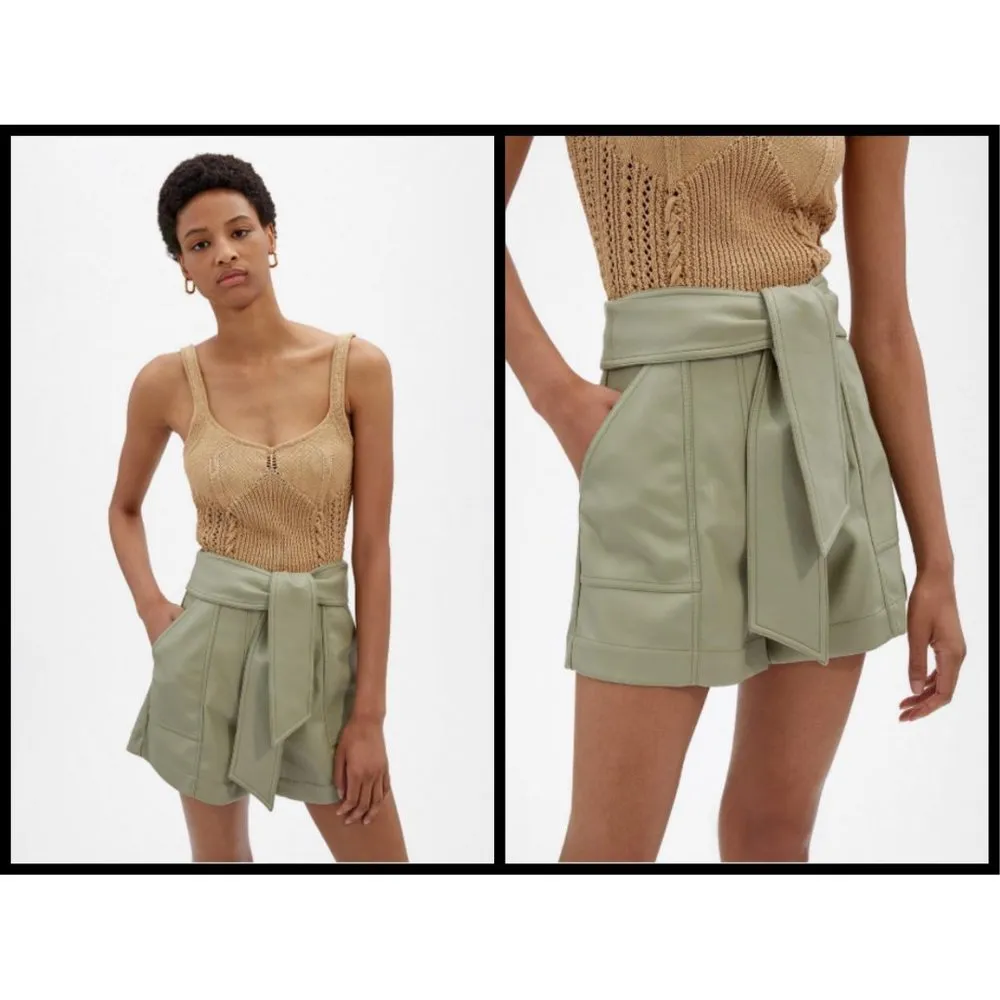 💕JONATHAN SIMKHAI💕 Mari Vegan Leather Tie Shorts Eucalyptus Sage Green 10 NWT - Image 10